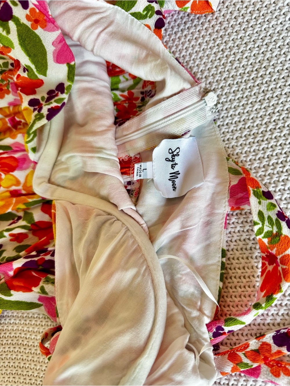 SKY TO MOON Flirty Ruffle Bright Floral Tie-Shoulder Bustier Mini Dress - Picture 9 of 13
